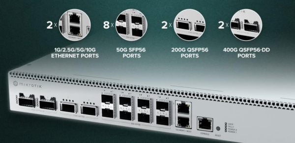 MikroTik CRS812-8DS-2DQ-2DDQ-RM 2x 400G QSFP-DD, 2x 200G QSFP56, 8x 50G SFP56, 2x 10GE Cloud Router Switch