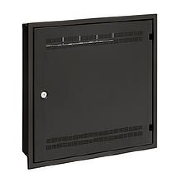 Solarix rozvaděč LC-18 do zdi s lištami 2U, 4U a 11U, 550x550 černá RAL9005 s rámečkem k zazdění LC-18-55-15-W-B