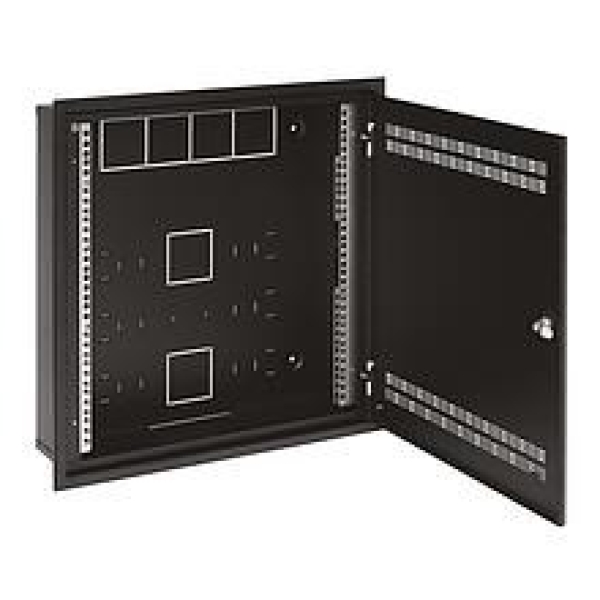 Solarix rozvaděč LC-18 do zdi s lištami 2U, 4U a 11U, 550x550 černá RAL9005 s rámečkem k zazdění LC-18-55-15-W-B