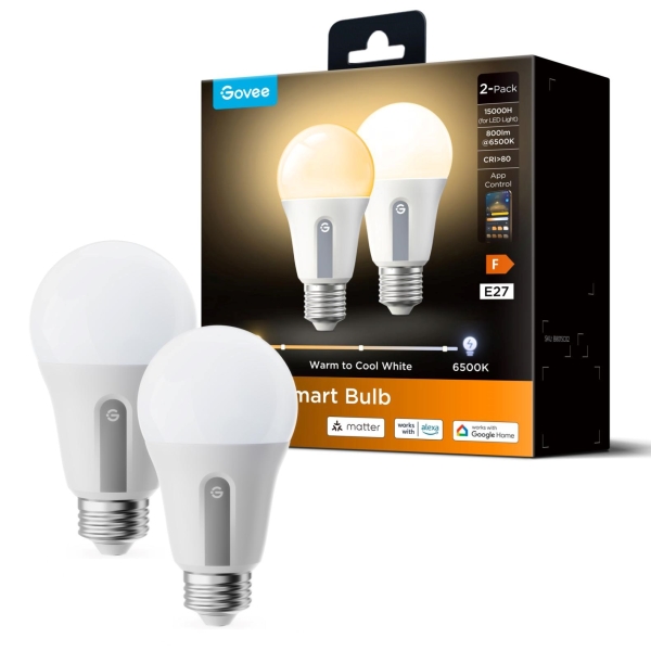 Govee Smart žárovka WW 9W-60W 800lm E27 2ks Long Life, Matter