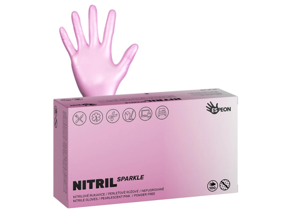 Rukavice NITRIL SPARKLE S, nepudrované, 100 ks, perleťově růžové