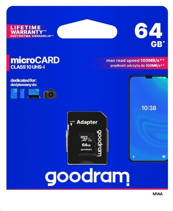 GOODRAM MicroSDXC karta 64GB M1AA, UHS-I Class 10, U1 + adaptér