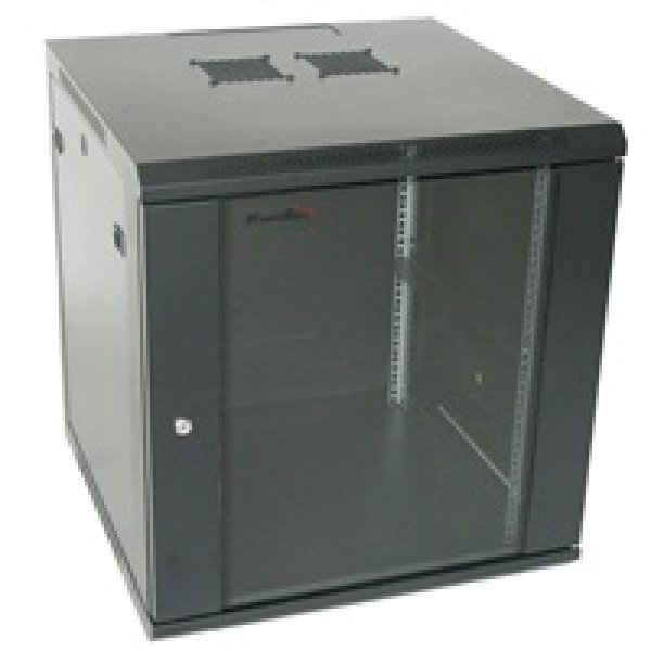 XtendLan 19" nástěnný rozvaděč 15U, šířka 600mm, hloubka 600mm, nosnost 60 kg, skleněné kouřové dveře, svařovaný, černý