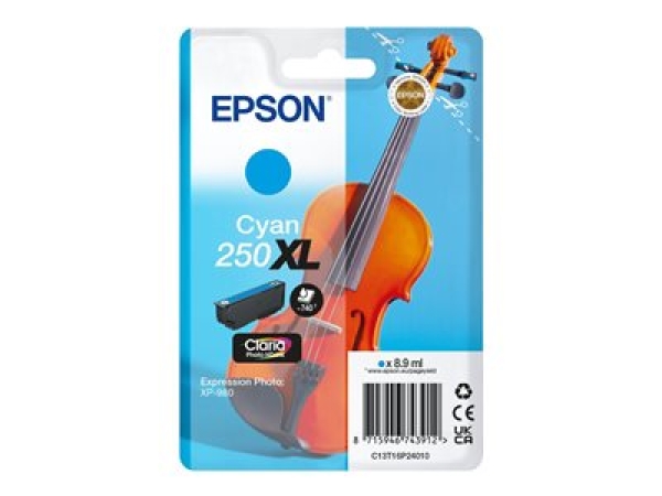 Epson 250XL - 8.9 ml - XL - azurová - originální - blistr - inkoustová cartridge - pro P/N: C11CL95402