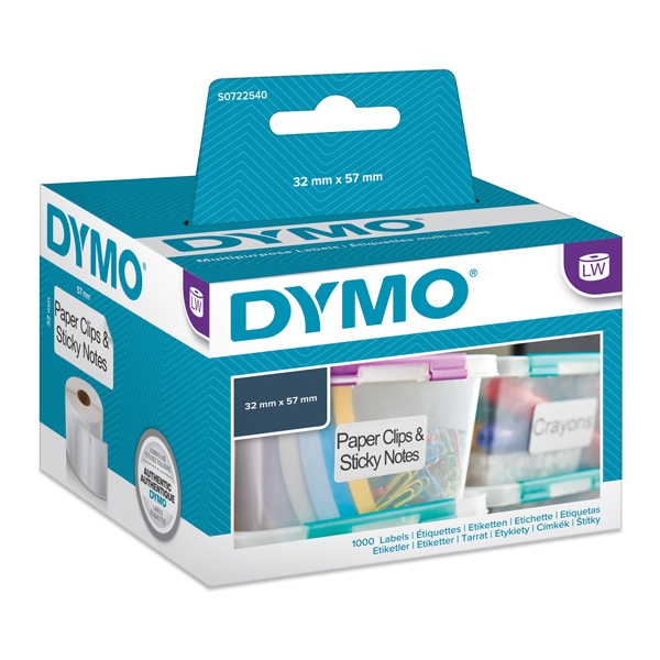 Dymo papírové štítky 57mm x 32mm, bílé, multifunkční, snímatelné, 1000 ks, 11354, S0722540