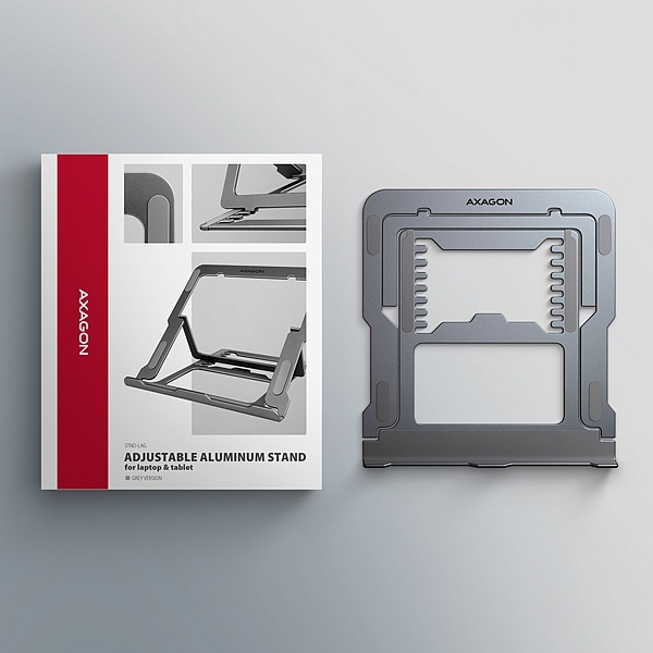 AXAGON STND-LAG, hliníkový stojan pro notebooky 10"-17.3", nastavitelná výška, šedý