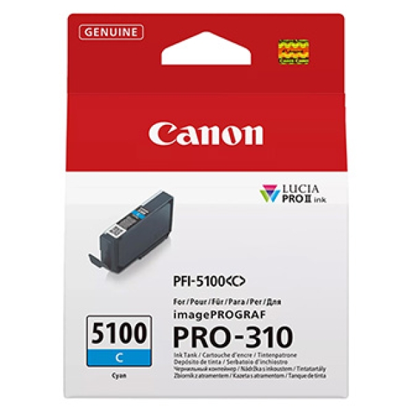 Canon PFI-5100 C - 14.4 ml - azurová - originální - závesný box - inkoustový zásobník - pro imagePROGRAF PRO-310