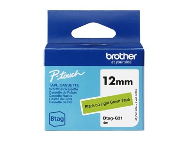 Brother BTAG-G31 - Černá na světle zelené - Role (1,2 cm x 4 m) 1 kazeta/y závěsný box - páska nálepek