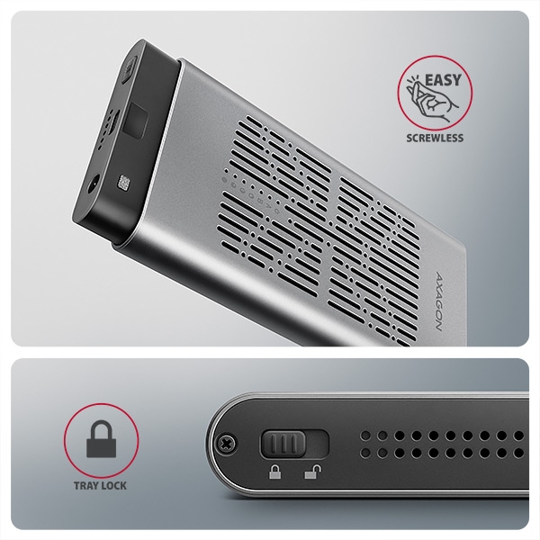 AXAGON EEM2-20GD, USB-C 20Gbps externí box pro dva M.2 NVMe SSD s funkcí klonování