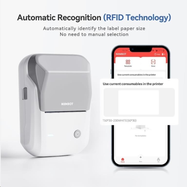 Niimbot Tiskárna štítků B1 Smart, grey + role štítků 210ks