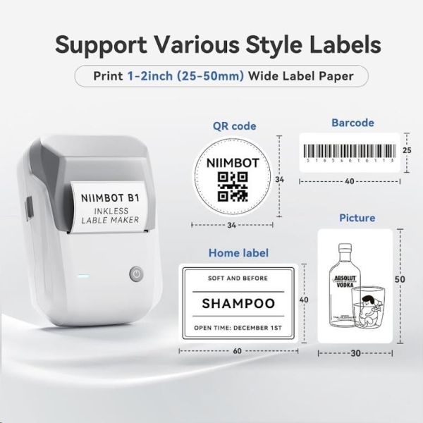 Niimbot Tiskárna štítků B1 Smart, grey + role štítků 210ks