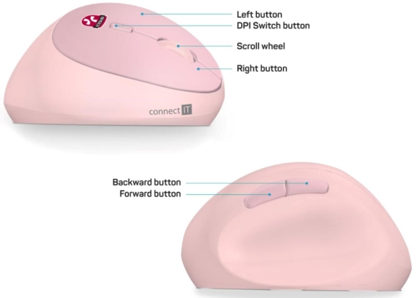 CONNECT IT FOR HEALTH LADIES PINK Bezdrátová vertikální myš, ergonomická, růžová
