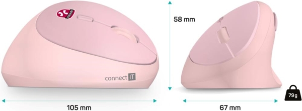 CONNECT IT FOR HEALTH LADIES PINK Bezdrátová vertikální myš, ergonomická, růžová