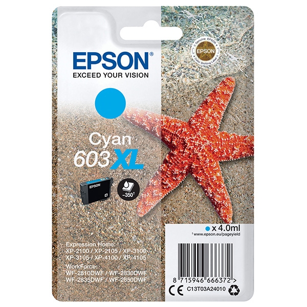 Náplň Epson 603XL, C13T03A24010 azurová blistr 