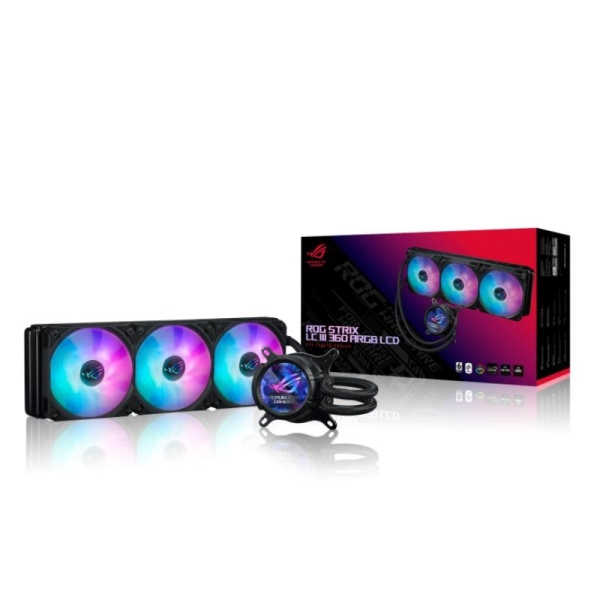 ASUS vodní chladič CPU AIO ROG STRIX LC III 360 ARGB LCD, 3x120mm, LCD Displej, LGA1700, AM5, černá