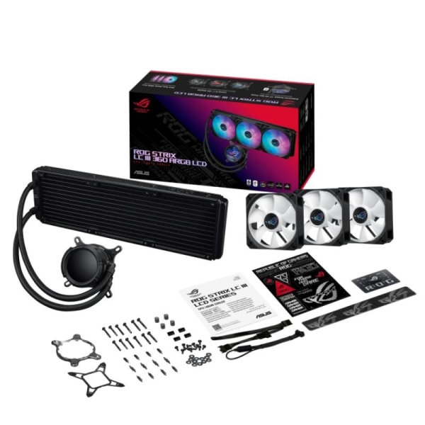 ASUS vodní chladič CPU AIO ROG STRIX LC III 360 ARGB LCD, 3x120mm, LCD Displej, LGA1700, AM5, černá