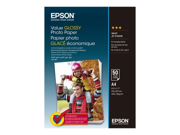 Epson Value Glossy Photo Paper, foto papír, lesklý, bílý, A4, 183 g/m2, 50 ks, C13S400036, inkoustový
