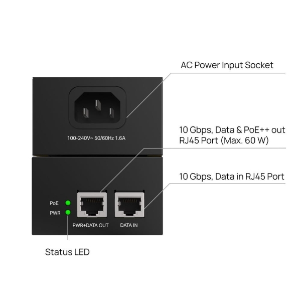 TP-Link POE370S PoE++ injektor (2x10GbE, 802.3af/at/bt, 60W)