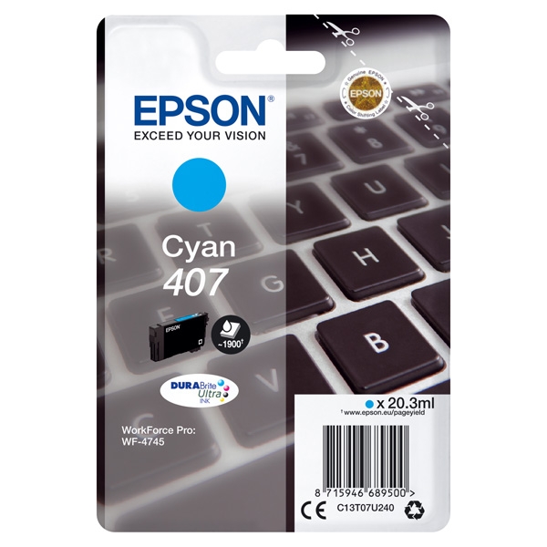 Náplň Epson 407, C13T07U240 (L) azurová 