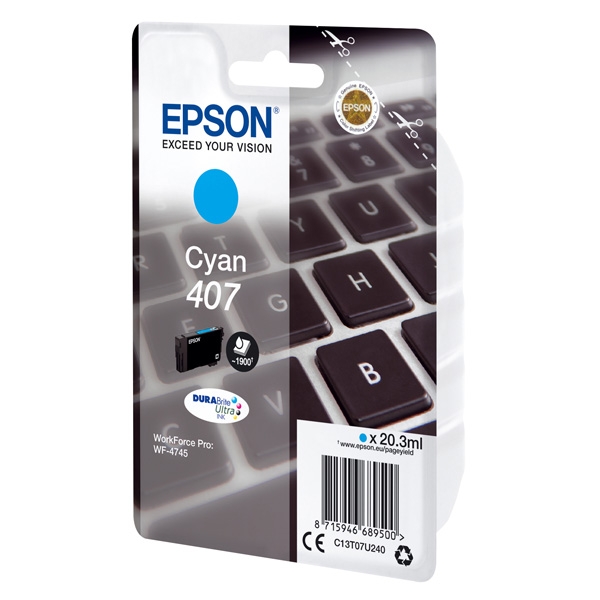 Náplň Epson 407, C13T07U240 (L) azurová 