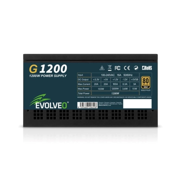 EVOLVEO G1200 zdroj 1200W, 80+ GOLD, ATX 3.1, aPFC, 140 mm ventilátor, záruka 3 roky, černý