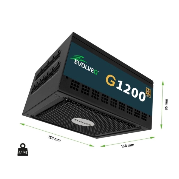 EVOLVEO G1200 zdroj 1200W, 80+ GOLD, ATX 3.1, aPFC, 140 mm ventilátor, záruka 3 roky, černý
