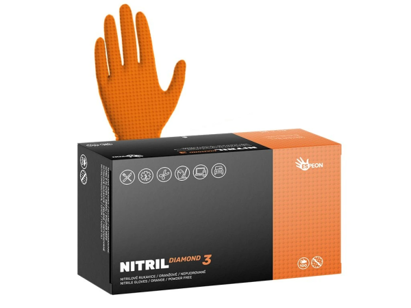 Rukavice NITRIL DIAMOND3 M, nepudrované, 100 ks, oranžové
