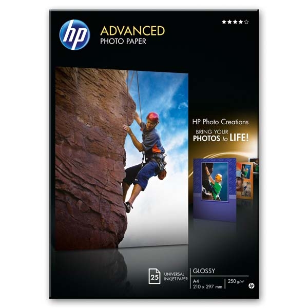 HP Advanced Glossy Photo Paper - Lesklý - A4 (210 x 297 mm) - 250 g/m2 - 25 listy fotografický papír - pro ENVY 50XX; Officejet 52XX, 80XX; Photosmart B110, Wireless B110