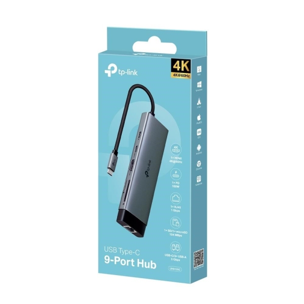 TP-Link UH9120C USB-C hub 9v1 (3xUSB3.2Gen1,1xUSB-C3.2Gen1, 1xGbE, 1xHDMI, 1xSD, 1xmicroSD, PD 100W)