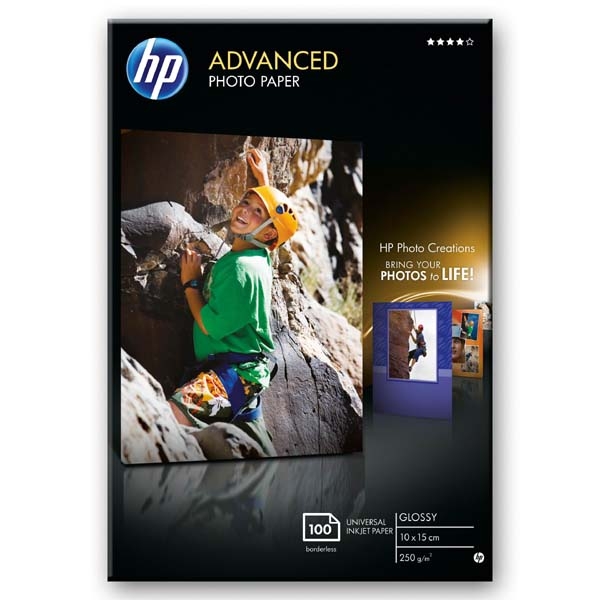 HP Advanced Glossy Photo Paper, foto papír, bez okrajů typ lesklý, zdokonalený typ bílý, 10x15cm, 4x6", 250 g/m2, 100 ks, Q8692A, 