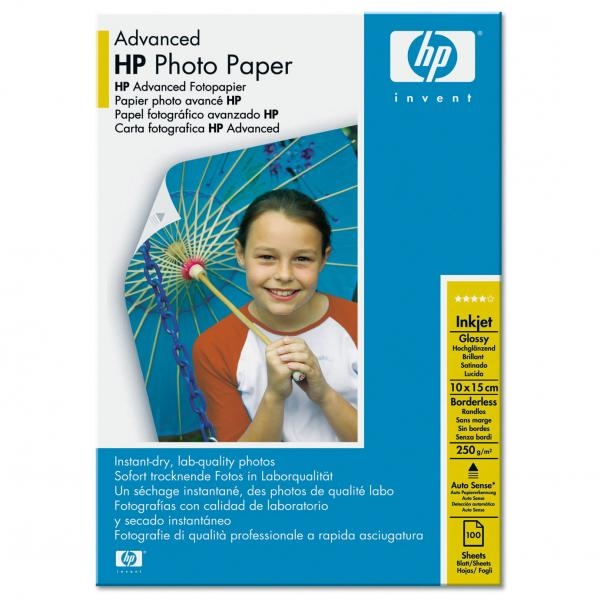 HP Advanced Glossy Photo Paper, foto papír, bez okrajů typ lesklý, zdokonalený typ bílý, 10x15cm, 4x6", 250 g/m2, 100 ks, Q8692A, 