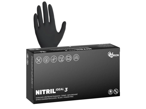 Rukavice NITRIL IDEAL3 L, nepudrované, 100 ks, černé