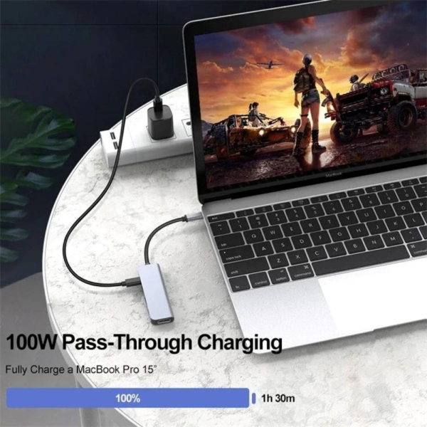 PremiumCord Adaptér USB-C na 4K@60Hz HDMI + 10G USB3.2 A + 10G 2x USB-C + PD
