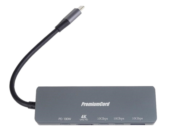 PremiumCord Adaptér USB-C na 4K@60Hz HDMI + 10G USB3.2 A + 10G 2x USB-C + PD