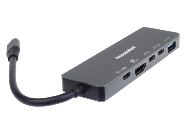 PremiumCord Adaptér USB-C na 4K@60Hz HDMI + 10G USB3.2 A + 10G 2x USB-C + PD