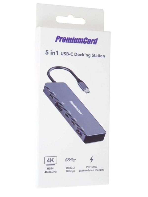 PremiumCord Adaptér USB-C na 4K@60Hz HDMI + 10G USB3.2 A + 10G 2x USB-C + PD