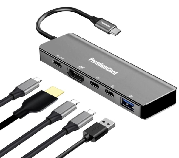 PremiumCord Adaptér USB-C na 4K@60Hz HDMI + 10G USB3.2 A + 10G 2x USB-C + PD