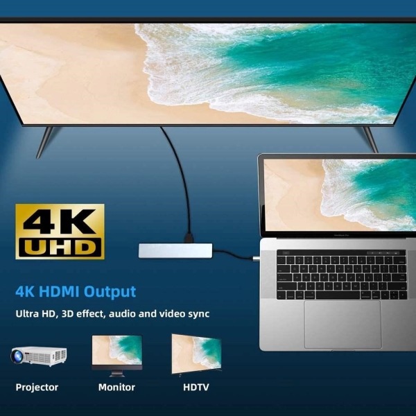 PremiumCord Adaptér USB-C na 4K@60Hz HDMI + 10G USB3.2 A + 10G 2x USB-C + PD