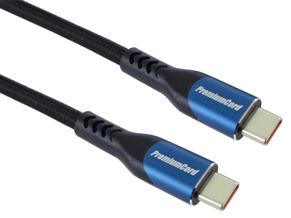 PremiumCord USB-C kabel ( USB 3.2 GEN 2x2, 5A, 100W, 20Gbit/s ) 2m, bavlněný oplet