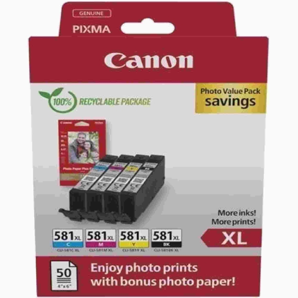 Canon CARTRIDGE CLI-581XL BK/C/M/Y fotopapír PP-201 pro PIXMA TS615x, TS625x, TS635x, TS815x  (400 str.)