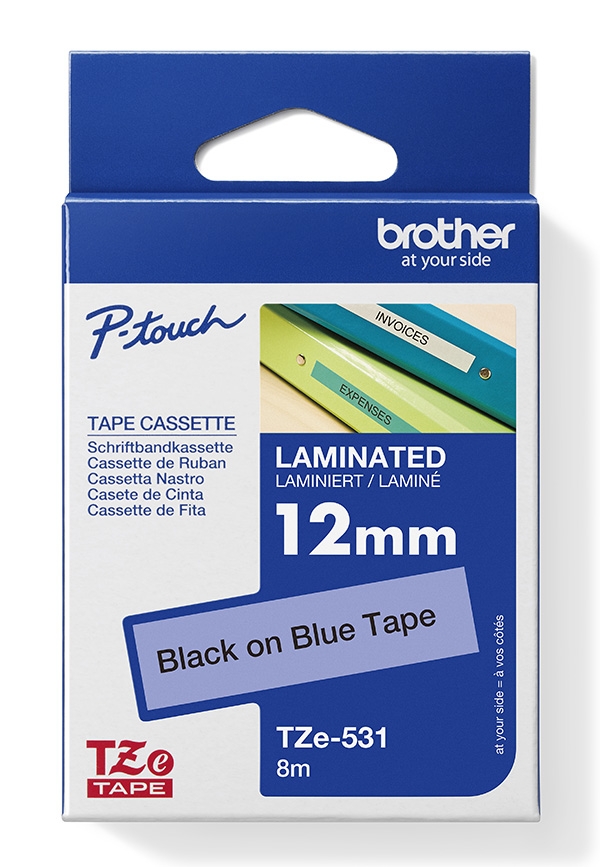 Brother originální páska do tiskárny štítků, Brother, TZE-531, černý tisk/modrý podklad, laminovaná, 8m, 12mm