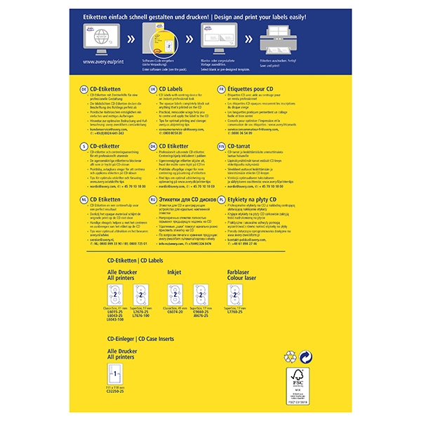 Avery Zweckform etikety na CD 117/41mm, A4, matné, bílé, 2 etikety, baleno po 25 ks, L6015-25, pro laserové a inkoustové tiskárny,