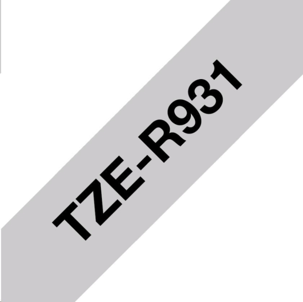 BROTHER TZE-R931 - kazeta TZ šířky 12mm, TEXTILNÍ páska 4m- pro tvorbu dárků - NELEPÍCÍ - STŘÍBRNÁ PÁSKA, ČERNÝ POTISK