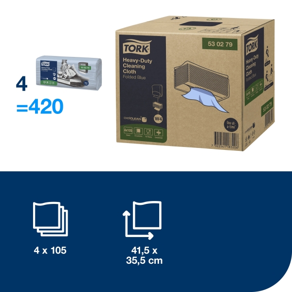 Tork W4 Heavy-Duty čistící utěrka modrá 1 vrstvá 105 ks