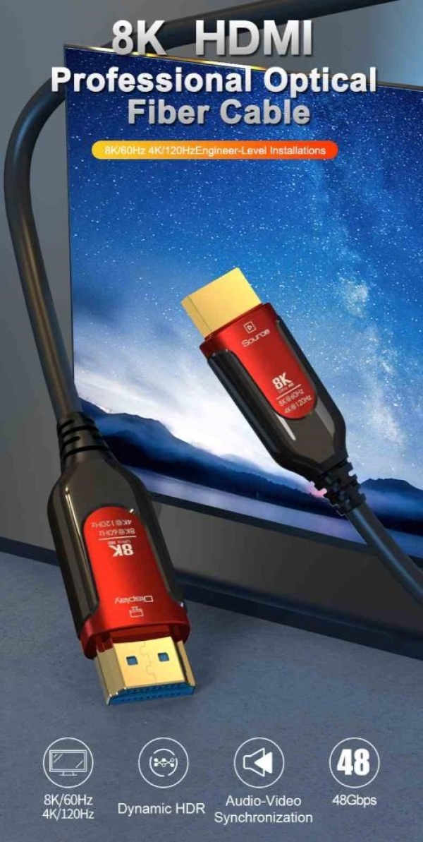 PREMIUMCORD Ultra High Speed HDMI 2.1 optický fiber kabel 8K@60Hz, zlacené 5m