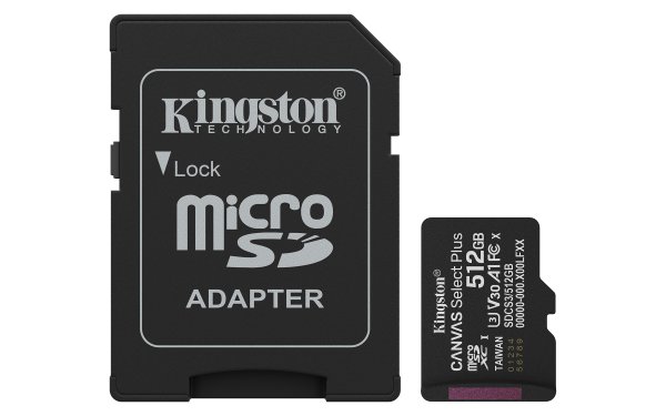 Kingston MicroSDXC karta 512GB Canvas Select Plus, U3, V30, A1, SD Adaptér