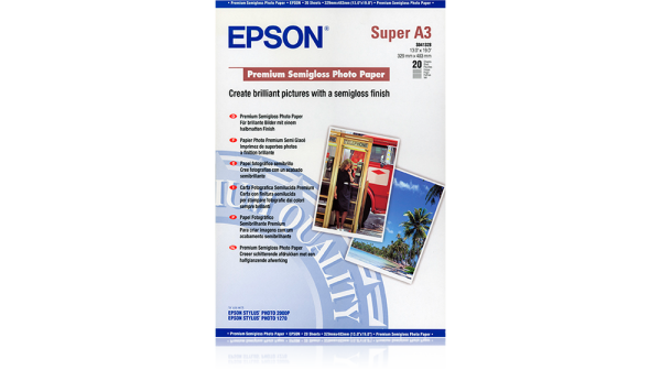 Epson Premium Semigloss Photo Paper, foto papír, pololesklý, bílý, Stylus Photo 1270, 2000P, A3+, 251 g/m2, 20 ks, C13S041328, ink