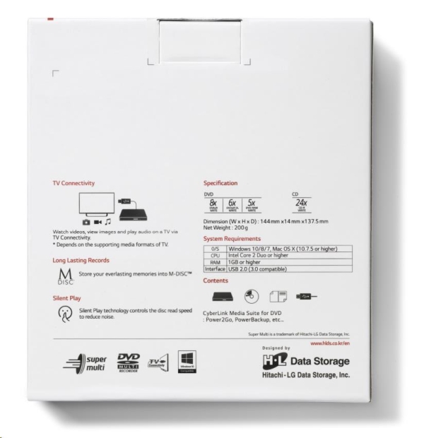 Externí mechanika HITACHI LG DVD-W/CD-RW/DVD±R/±RW/RAM GP60NB60, Slim