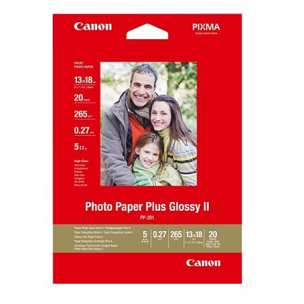 Canon Photo Paper Plus Glossy, foto papír, lesklý, bílý, 13x18cm, 5x7", 265 g/m2, 20 ks, PP-201 5x7, inkoustový