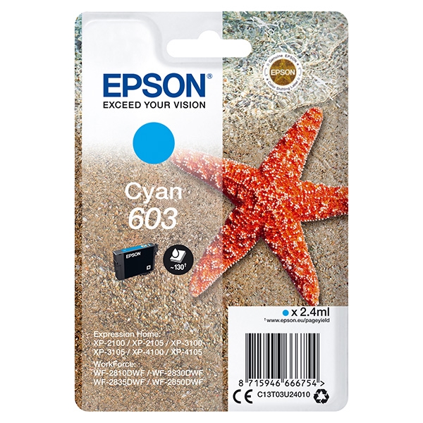 Náplň Epson 603, C13T03U24010 azurová